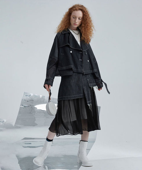 Hem Tulle Denim Skirt